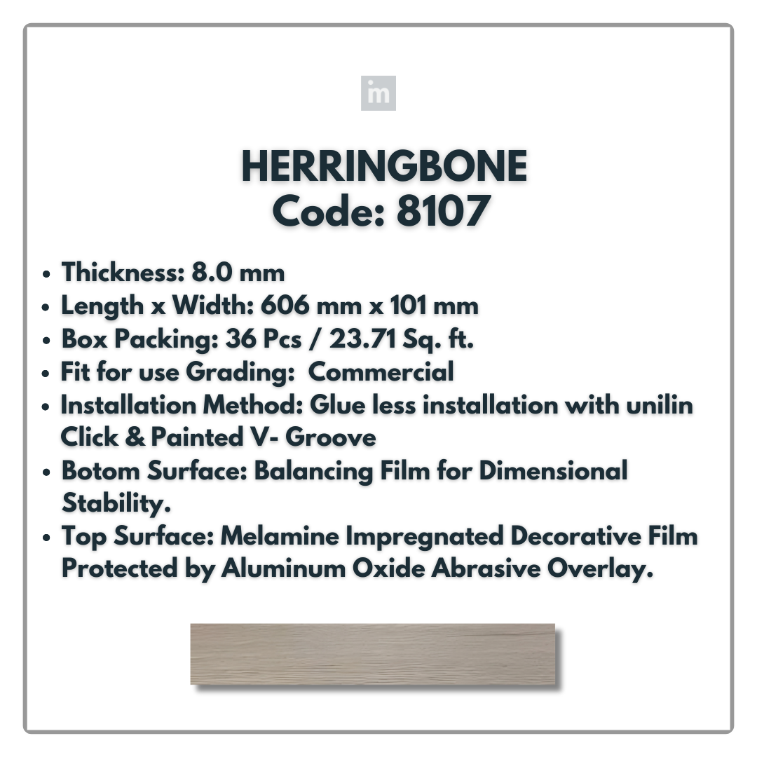 8107 - HERRINGBONE - 1215MM X 196MM X 8.0MM  - WOODEN FLOORING -  SOLUTIA - FLOORING