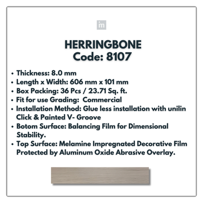 8107 - HERRINGBONE - 1215MM X 196MM X 8.0MM  - WOODEN FLOORING -  SOLUTIA - FLOORING