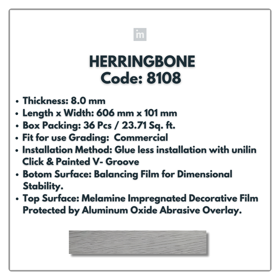 8108 - HERRINGBONE - 1215MM X 196MM X 8.0MM  - WOODEN FLOORING -  SOLUTIA - FLOORING