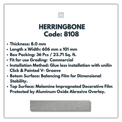 8108 - HERRINGBONE - 1215MM X 196MM X 8.0MM  - WOODEN FLOORING -  SOLUTIA - FLOORING