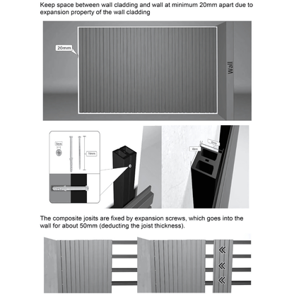 WPC Co-Extrusion Great Wall Panel | Finish: Brushed| Colours: Teak, Redwood, Walnut, Black | Size: 2440 x 219 x 26mm