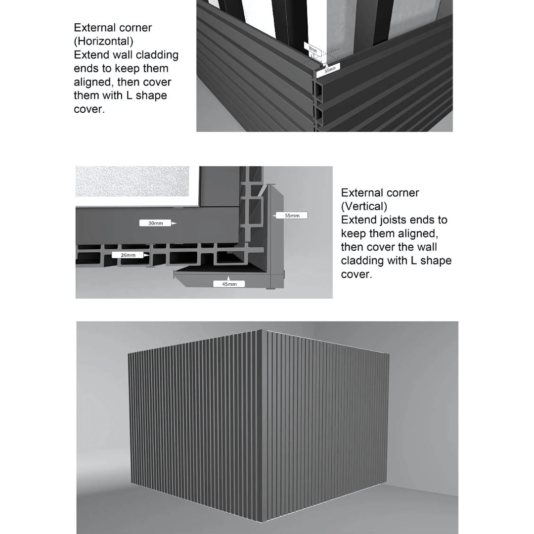 WPC Co-Extrusion Great Wall Panel | Finish: Brushed| Colours: Teak, Redwood, Walnut, Black | Size: 2440 x 219 x 26mm