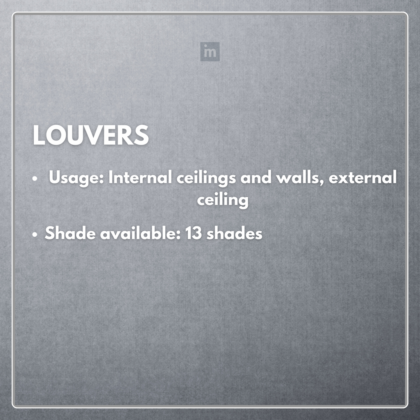 LOUVERS PANELS / 265MM  X 3060MM / INTERNAL CEILINGS AND WALLS / EXTERNAL CEILINGS / PARE INNOV+ / SOFFIT PANELS