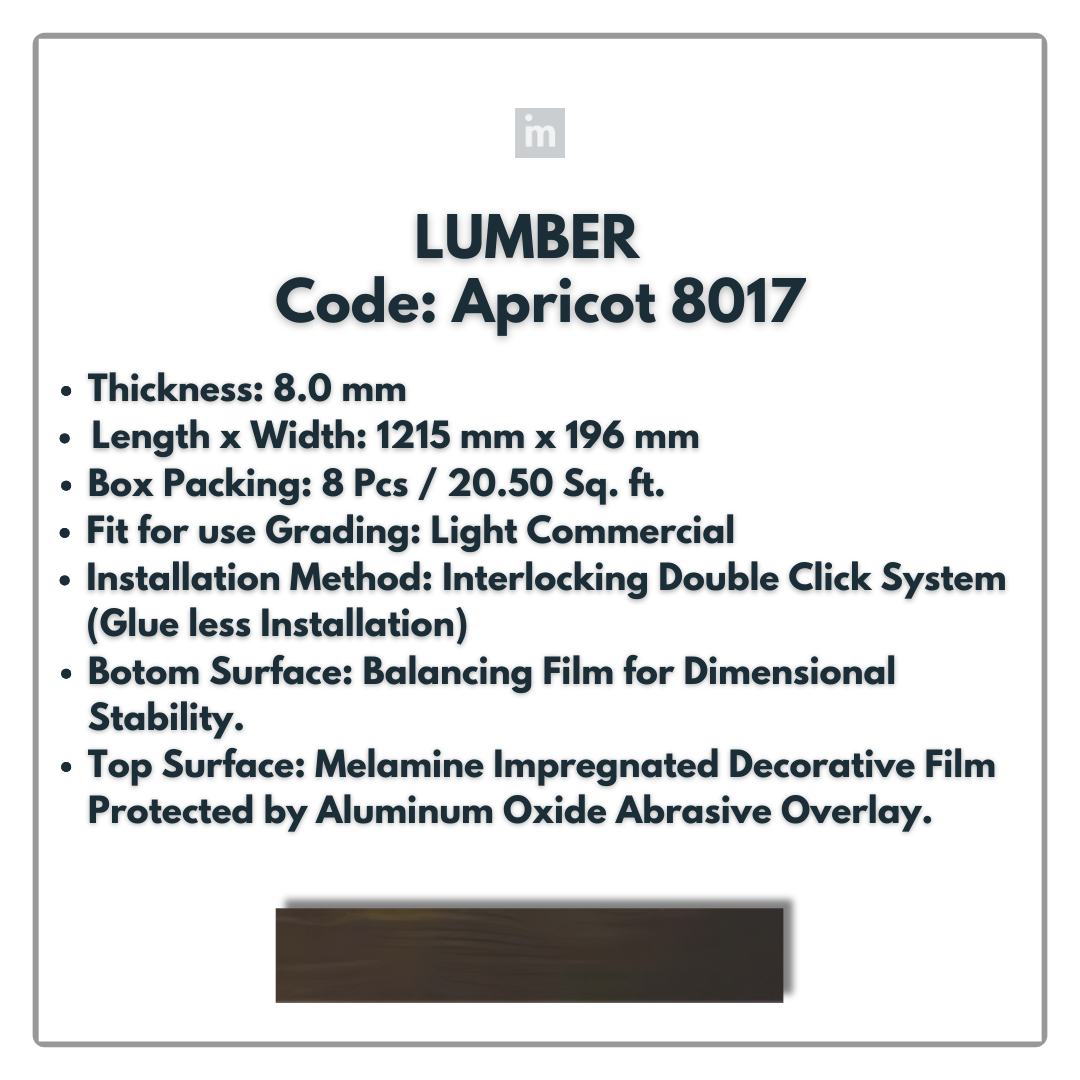 8017 - APRICOT - LUMBER - 1215MM X 196MM X 8.0MM  - WOODEN FLOORING -  SOLUTIA - FLOORING