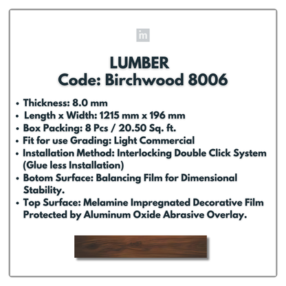 8006 - BIRCHWOOD- LUMBER - 1215MM X 196MM X 8.0MM  - WOODEN FLOORING -  SOLUTIA - FLOORING