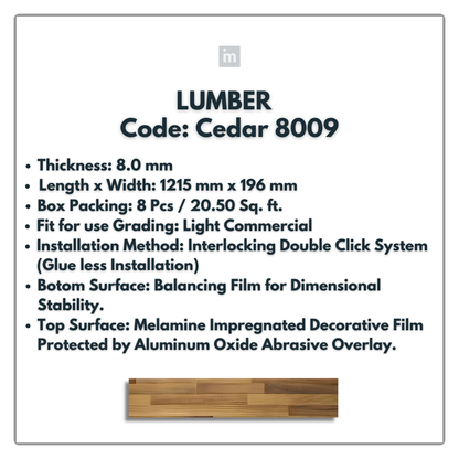 8009 - CEDAR - LUMBER - 1215MM X 196MM X 8.0MM  - WOODEN FLOORING -  SOLUTIA - FLOORING