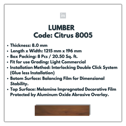 8005 - CITRUS - LUMBER - 1215MM X 196MM X 8.0MM  - WOODEN FLOORING -  SOLUTIA - FLOORING