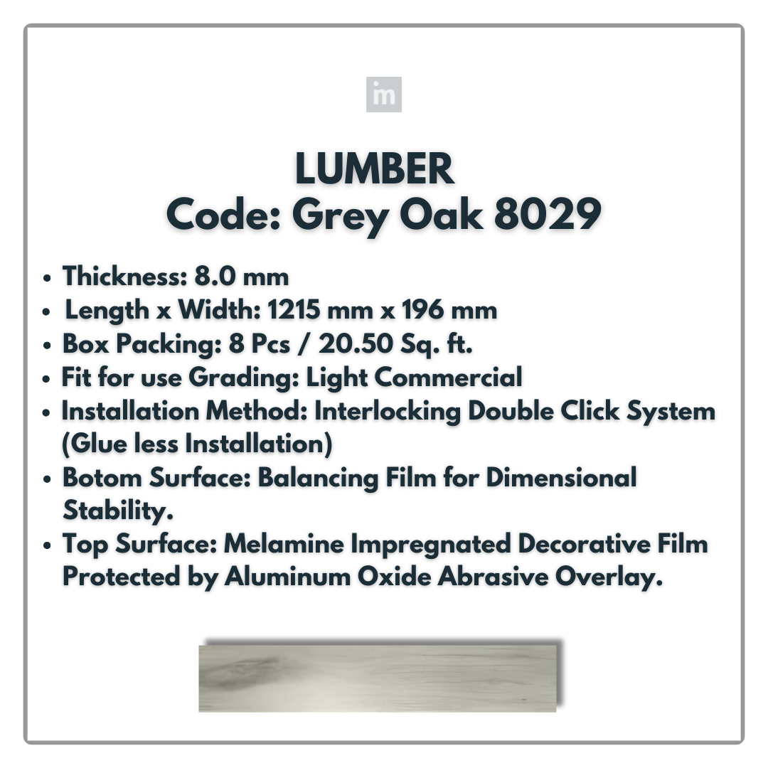 8029 - GREY OAK - LUMBER - 1215MM X 196MM X 8.0MM  - WOODEN FLOORING -  SOLUTIA - FLOORING