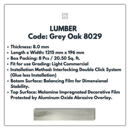 8029 - GREY OAK - LUMBER - 1215MM X 196MM X 8.0MM  - WOODEN FLOORING -  SOLUTIA - FLOORING