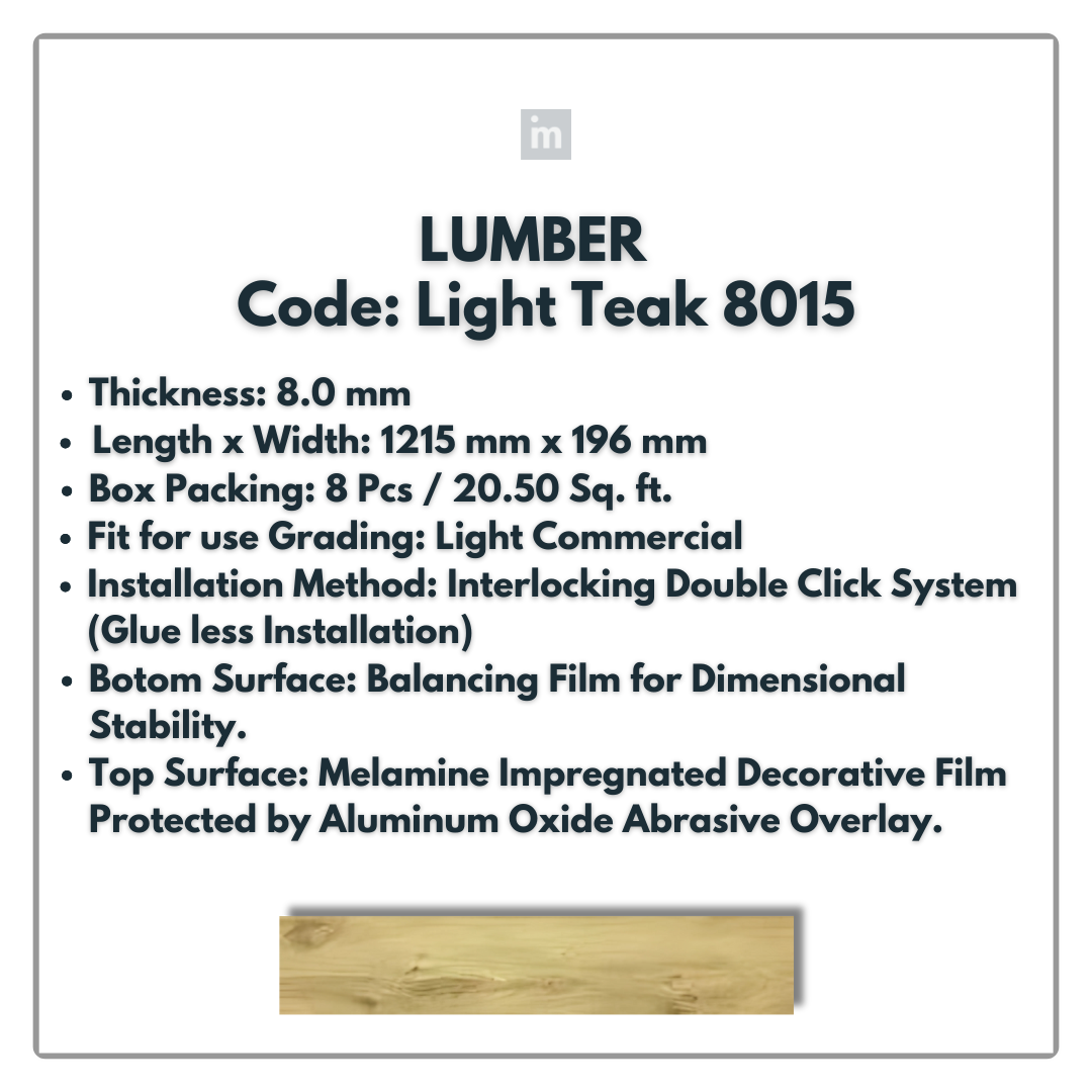 8015 - LIGHT TEAK - LUMBER - 1215MM X 196MM X 8.0MM  - WOODEN FLOORING -  SOLUTIA - FLOORING