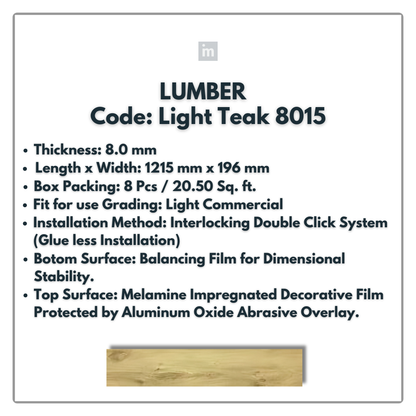 8015 - LIGHT TEAK - LUMBER - 1215MM X 196MM X 8.0MM  - WOODEN FLOORING -  SOLUTIA - FLOORING