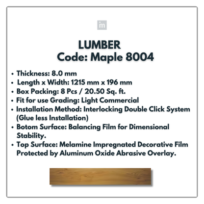 8004 - MAPLE - LUMBER - 1215MM X 196MM X 8.0MM  - WOODEN FLOORING -  SOLUTIA - FLOORING