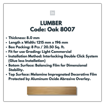 8007 - OAK- LUMBER - 1215MM X 196MM X 8.0MM  - WOODEN FLOORING -  SOLUTIA - FLOORING