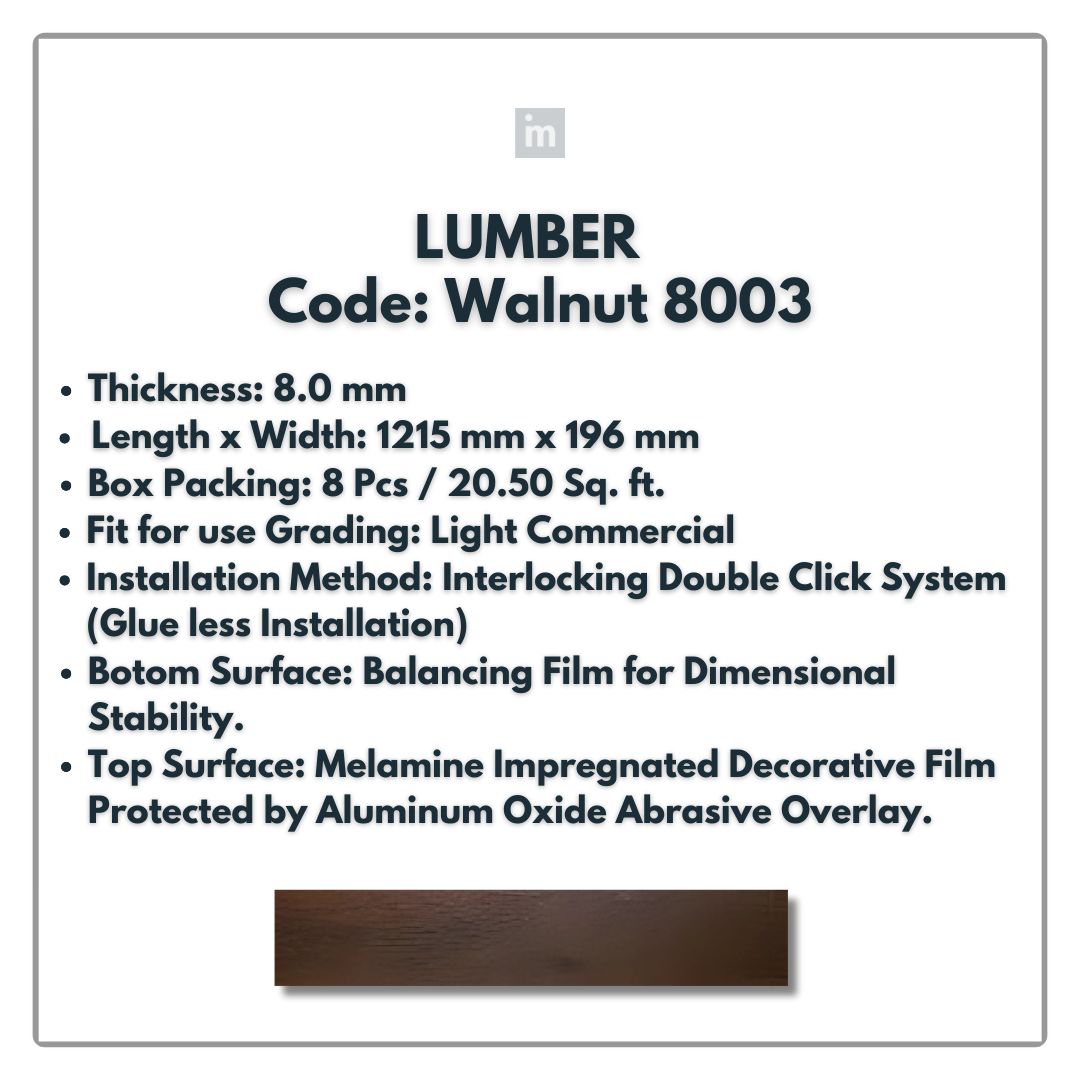 8003 - WALNUT - LUMBER - 1215MM X 196MM X 8.0MM  - WOODEN FLOORING -  SOLUTIA - FLOORING