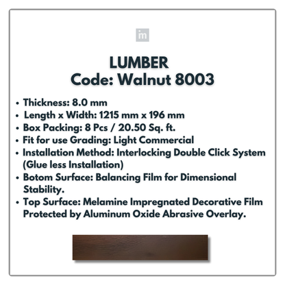 8003 - WALNUT - LUMBER - 1215MM X 196MM X 8.0MM  - WOODEN FLOORING -  SOLUTIA - FLOORING