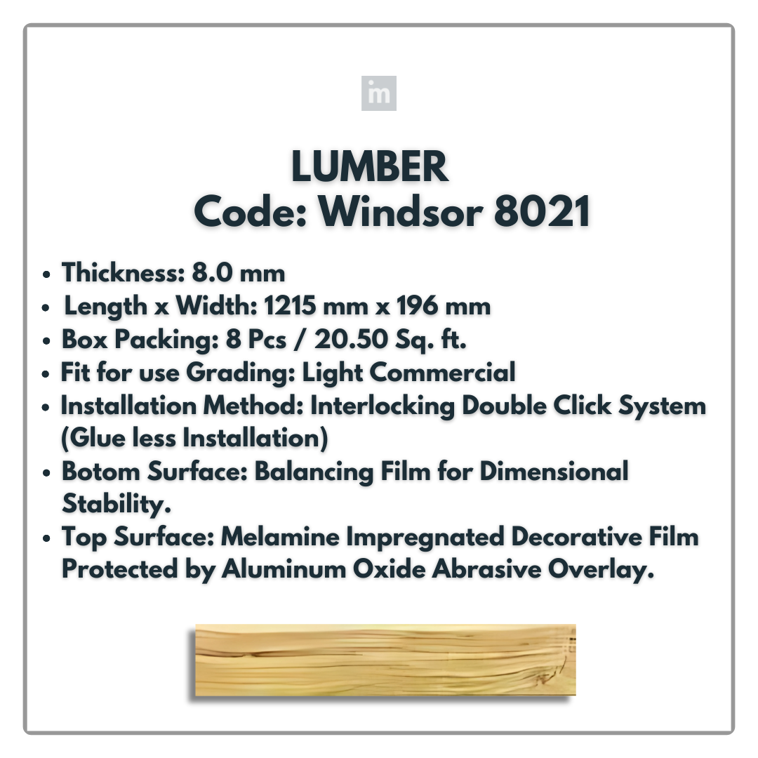 8021 - WINDSOR - LUMBER - 1215MM X 196MM X 8.0MM  - WOODEN FLOORING -  SOLUTIA - FLOORING