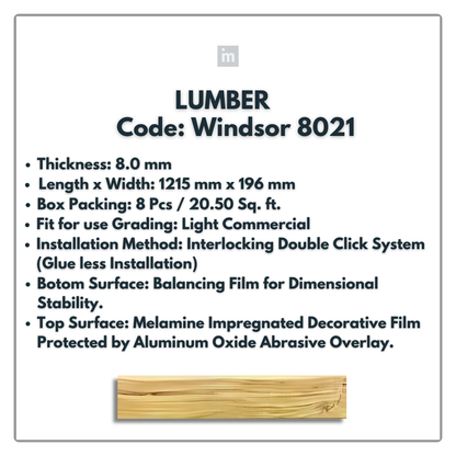 8021 - WINDSOR - LUMBER - 1215MM X 196MM X 8.0MM  - WOODEN FLOORING -  SOLUTIA - FLOORING