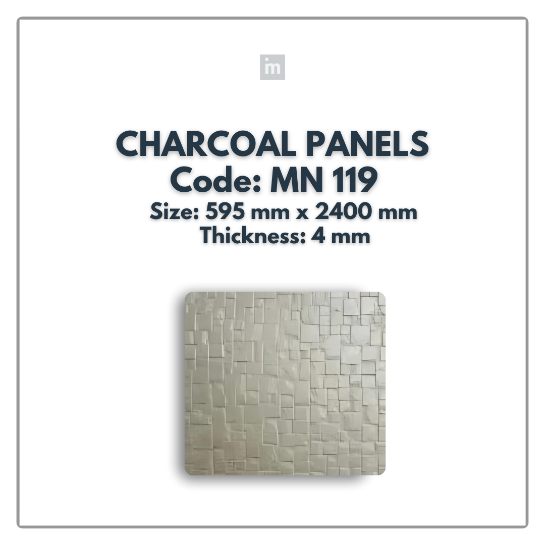 MN-119 / 2400MM x 595MM x 4MM / CHARCOAL PANELS / CARBON SERIES / REDEFINED LUXURY / MYSTIC PANELS AND PLANKS