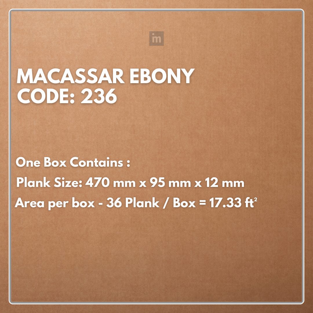 236 - MACASSAR EBONY - AC5  470MM X 95MM X 12MM - HERRINGBONE COLLECTION - REAL WOOD - MATT SURFACE - LAMINATE FLOORING