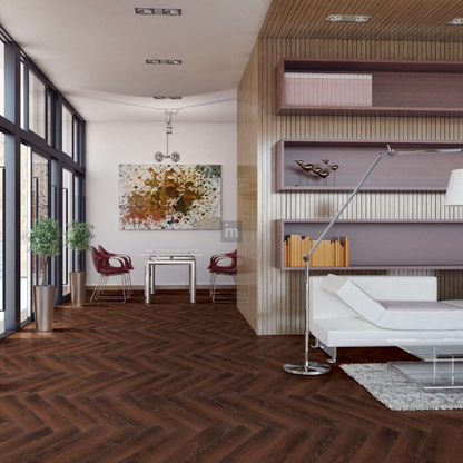 236 - MACASSAR EBONY - AC5  470MM X 95MM X 12MM - HERRINGBONE COLLECTION - REAL WOOD - MATT SURFACE - LAMINATE FLOORING