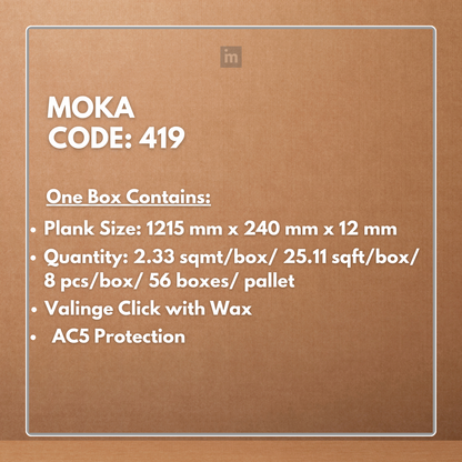 419 - MOKA - AC5 1215MM X 240MM X 12MM -  RUSTIC ROYAL OAK COLLECTION - LAMINATE FLOORING