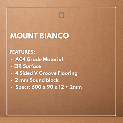 MOUNT BIANCO - AC4 600MM X 90MM X 12 + 2MM - V GROOVE FLOORING - ELITE HERRINGBONE COLLECTION - FLOORING