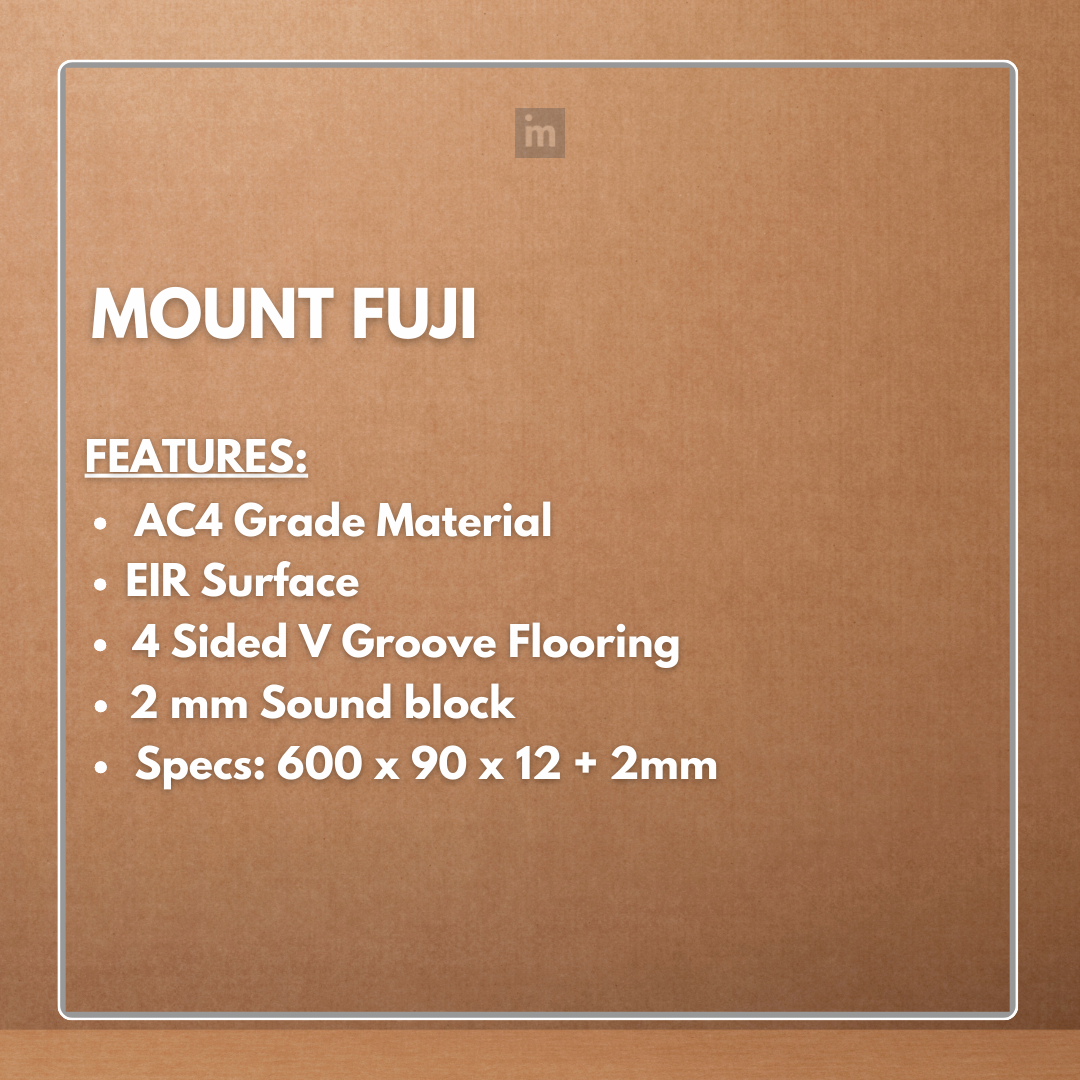 MOUNT FUJI - AC4 600MM X 90MM X 12 + 2MM - V GROOVE FLOORING - ELITE HERRINGBONE COLLECTION - FLOORING