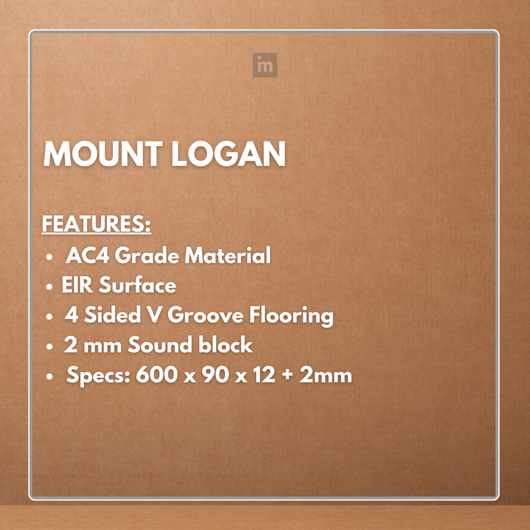 MOUNT LOGAN - AC4 600MM X 90MM X 12 + 2MM - V GROOVE FLOORING - ELITE HERRINGBONE COLLECTION - FLOORING