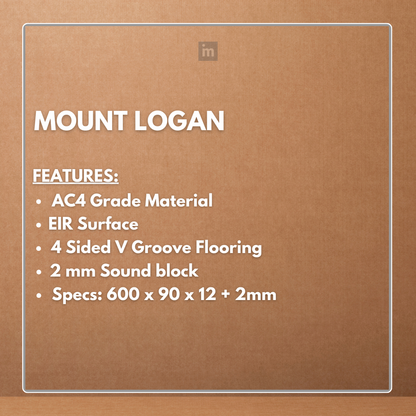 MOUNT LOGAN - AC4 600MM X 90MM X 12 + 2MM - V GROOVE FLOORING - ELITE HERRINGBONE COLLECTION - FLOORING