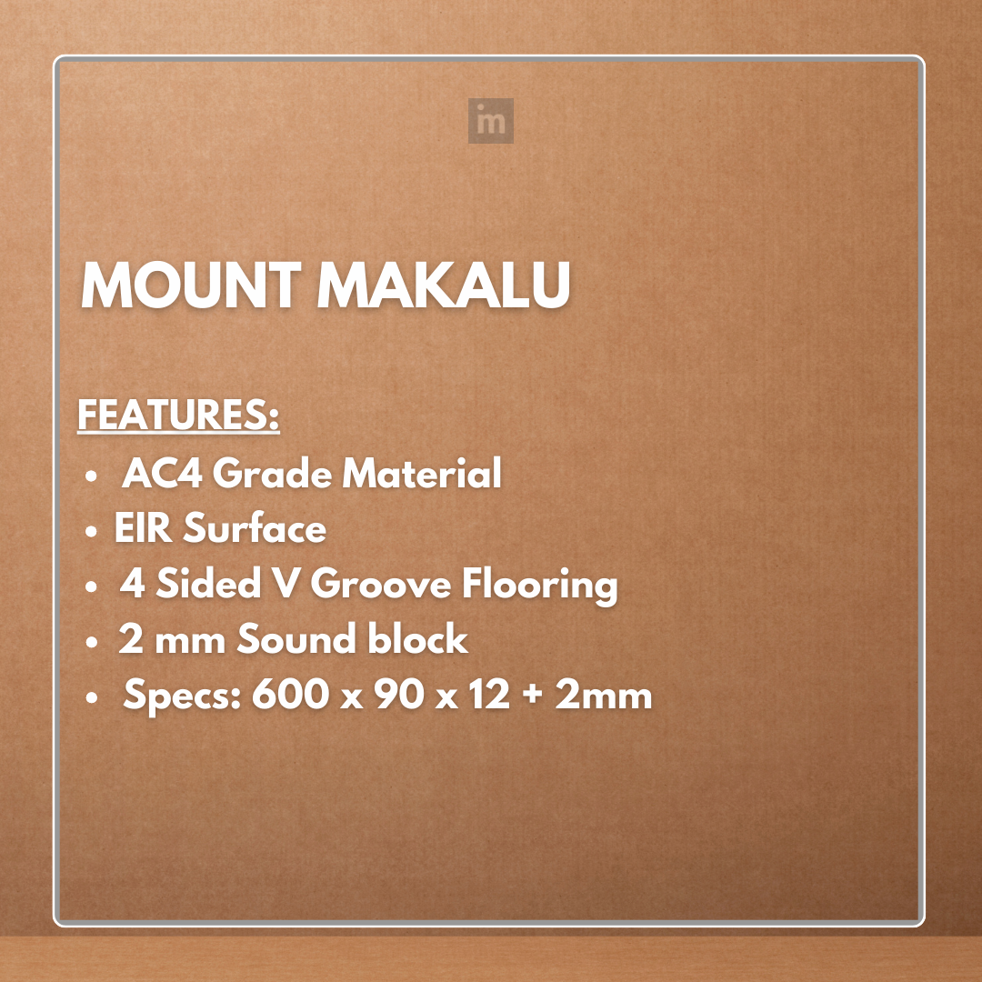 MOUNT MAKALU - AC4 600MM X 90MM X 12 + 2MM - V GROOVE FLOORING - ELITE HERRINGBONE COLLECTION - FLOORING