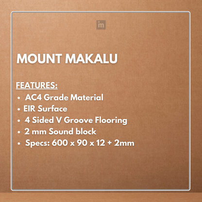 MOUNT MAKALU - AC4 600MM X 90MM X 12 + 2MM - V GROOVE FLOORING - ELITE HERRINGBONE COLLECTION - FLOORING