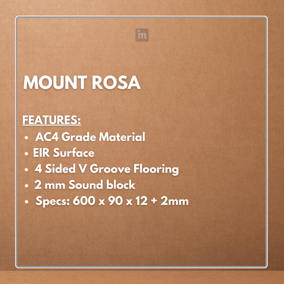 MOUNT ROSA - AC4 600MM X 90MM X 12 + 2MM - V GROOVE FLOORING - ELITE HERRINGBONE COLLECTION - FLOORING
