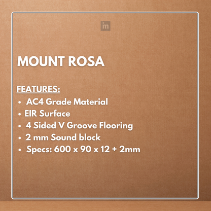 MOUNT ROSA - AC4 600MM X 90MM X 12 + 2MM - V GROOVE FLOORING - ELITE HERRINGBONE COLLECTION - FLOORING