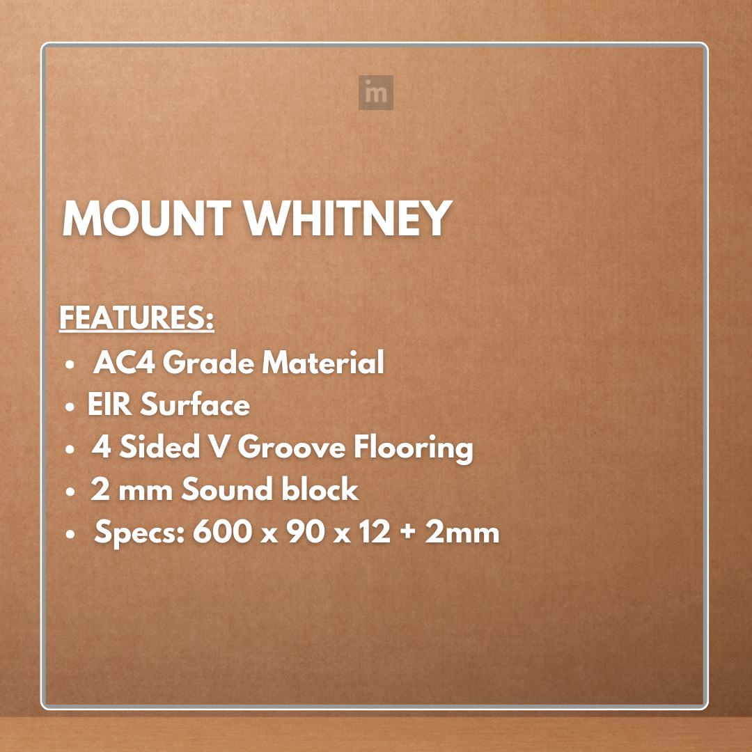 MOUNT WHITNEY - AC4 600MM X 90MM X 12 + 2MM - V GROOVE FLOORING - ELITE HERRINGBONE COLLECTION - FLOORING