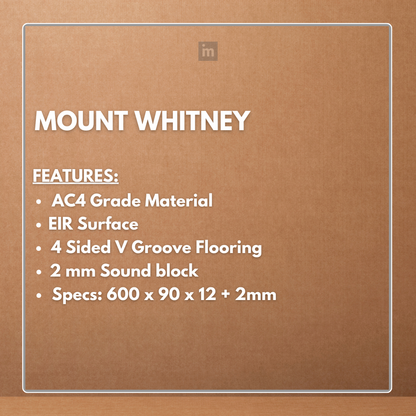 MOUNT WHITNEY - AC4 600MM X 90MM X 12 + 2MM - V GROOVE FLOORING - ELITE HERRINGBONE COLLECTION - FLOORING