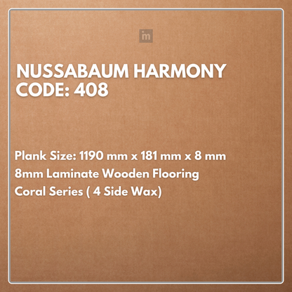 408 - NUSSABAUM HARMONY - 1190MM X 181MM X 8MM - CORAL SERIES - LAMINATE WOODEN FLOORING