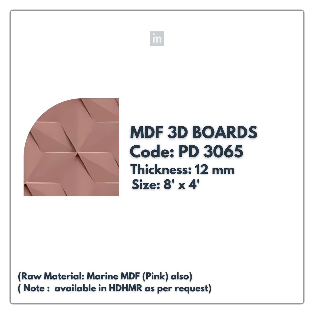 PD- 3065 - 12 MM  HDHMR MDF PANEL -  ( 8 FT X 4FT  ) - MDF 3D BOARD
