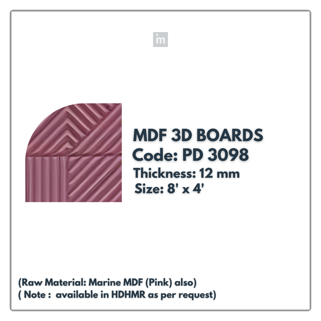 PD- 3098 - 12 MM  HDHMR MDF PANEL -  ( 8 FT X 4FT  ) - MDF 3D BOARD