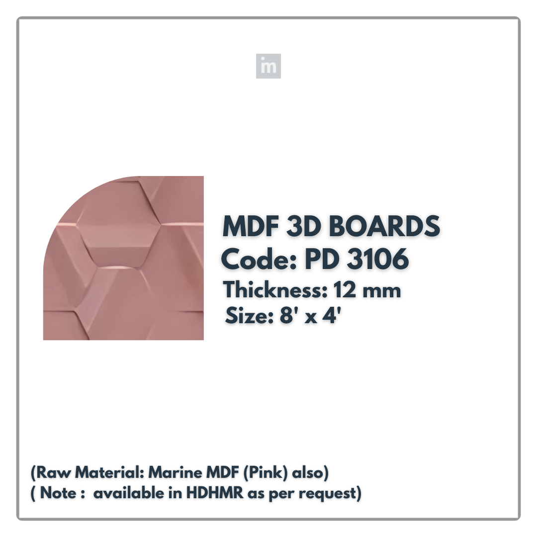 PD- 3106 - 12 MM  HDHMR MDF PANEL -  ( 8 FT X 4FT  ) - MDF 3D BOARD