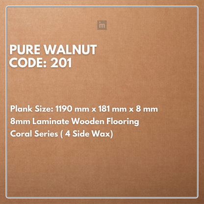 201 - PURE WALNUT - 1190MM X 181MM X 8MM - CORAL SERIES - LAMINATE WOODEN FLOORING
