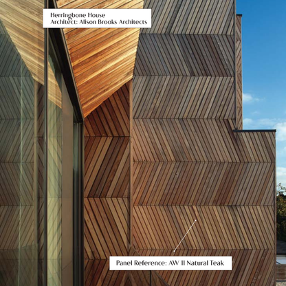 AW 11: NATURAL TEAK / ALUCLAD SIDING BOARDS / ACP BASED LOUVERS / 9 FT x 114 MM x 16 MM