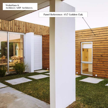 AX 7: GOLDEN OAK / ALUCLAD LOUVERS / ACP BASED LOUVERS / 9 FT x 135 MM x 20 MM