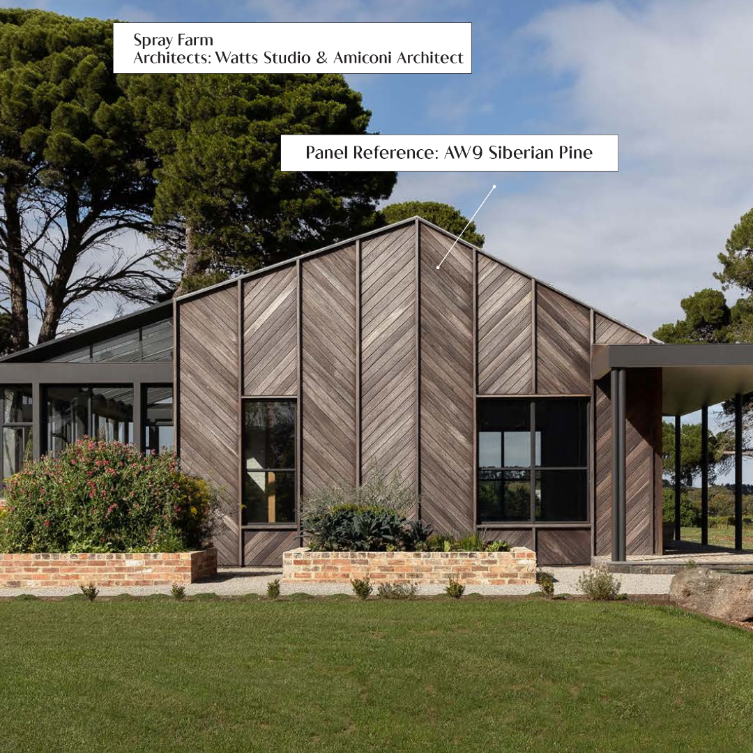 AW 9: SIBERIAN PINE / ALUCLAD SIDING BOARDS / ACP BASED LOUVERS / 9 FT x 114 MM x 16 MM