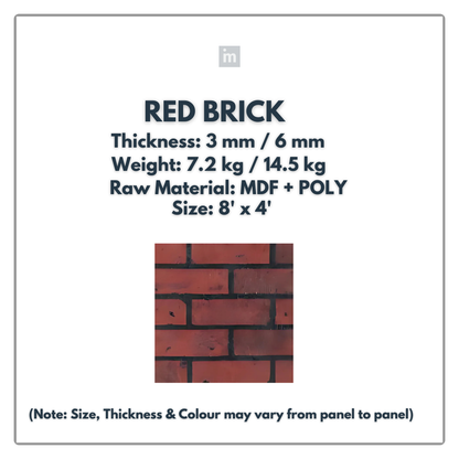 RED BRICK / 8 FT x 4 FT / MDF PANEL / GLO DECOR