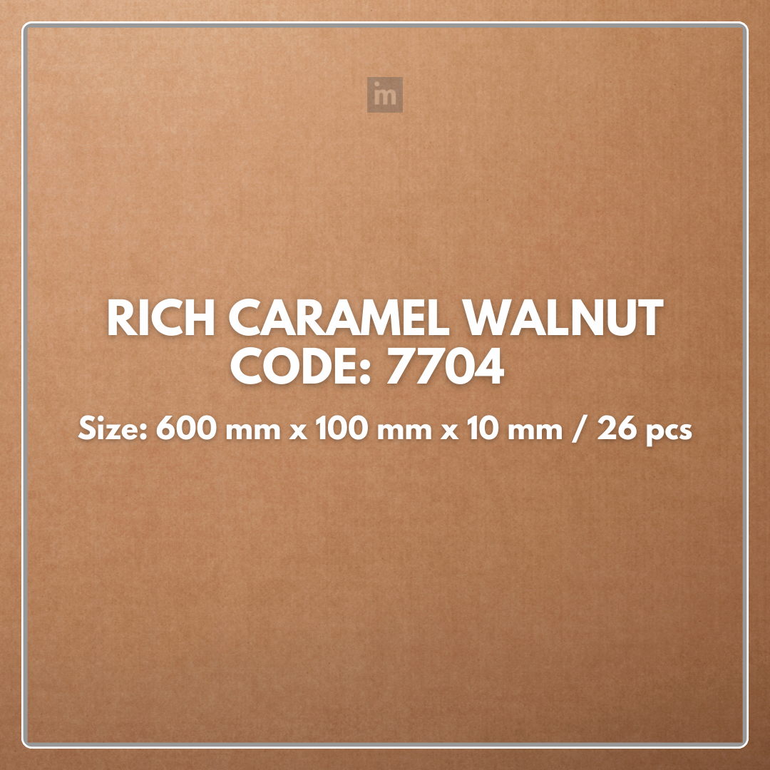 7704 - RICH CARAMEL WALNUT - 600MM X 100MM X 10MM - LIVANTI - WOOD FLOORS - HYBRID LAMINATE FLOORING
