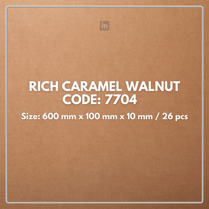 7704 - RICH CARAMEL WALNUT - 600MM X 100MM X 10MM - LIVANTI - WOOD FLOORS - HYBRID LAMINATE FLOORING