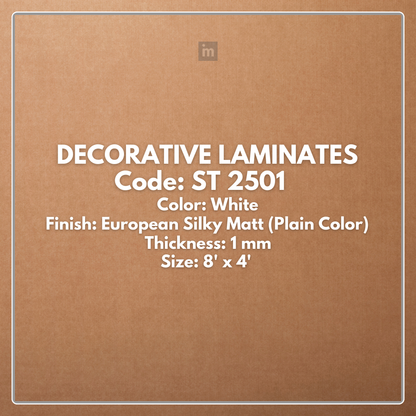 ST 2501 WHITE / EUROPEAN SILKY MATT / PLAIN COLOR / DECORATIVE LAMINATE / THINK LUXURY  - 1MM - 8FT x 4FT
