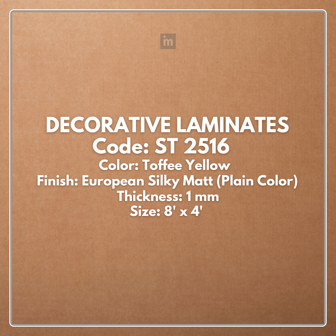 ST 2516 TOFFEE YELLOW / EUROPEAN SILKY MATT / PLAIN COLOR / DECORATIVE LAMINATE / THINK LUXURY  - 1MM - 8FT x 4FT