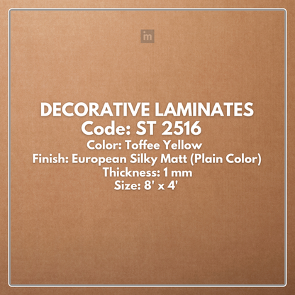 ST 2516 TOFFEE YELLOW / EUROPEAN SILKY MATT / PLAIN COLOR / DECORATIVE LAMINATE / THINK LUXURY  - 1MM - 8FT x 4FT