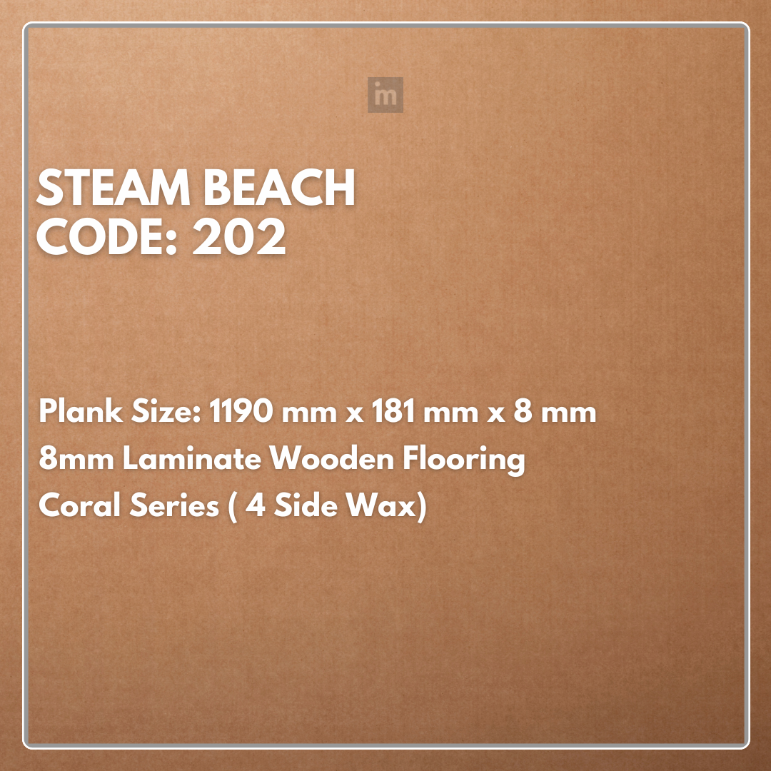202 - STEAM BEACH - 1190MM X 181MM X 8MM - CORAL SERIES - LAMINATE WOODEN FLOORING